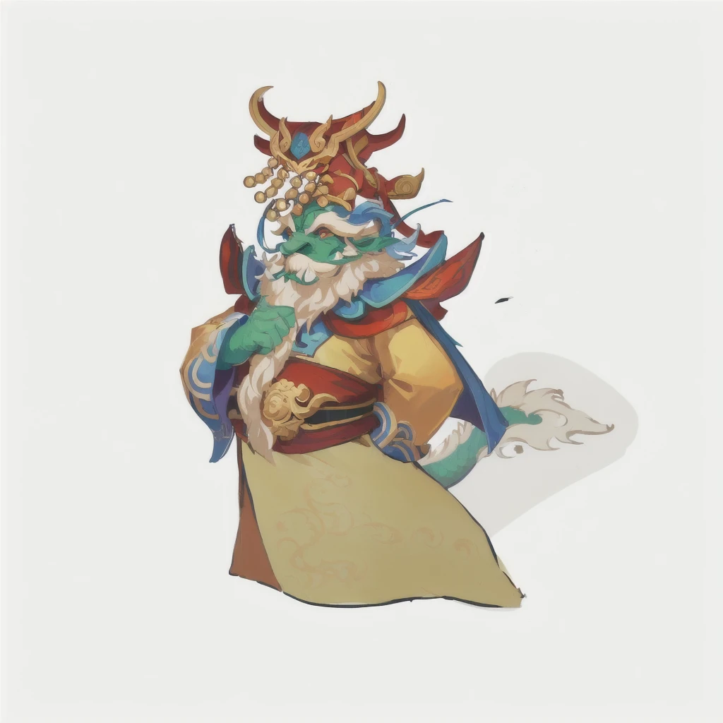 A cartoon illustration of a dragon head man wearing a Chinese style dragon robe,Inspired by Hu Zaobin, sun wukong, guan yu, wukong, Dragon Pope, Duelist Style, Full color illustrations,