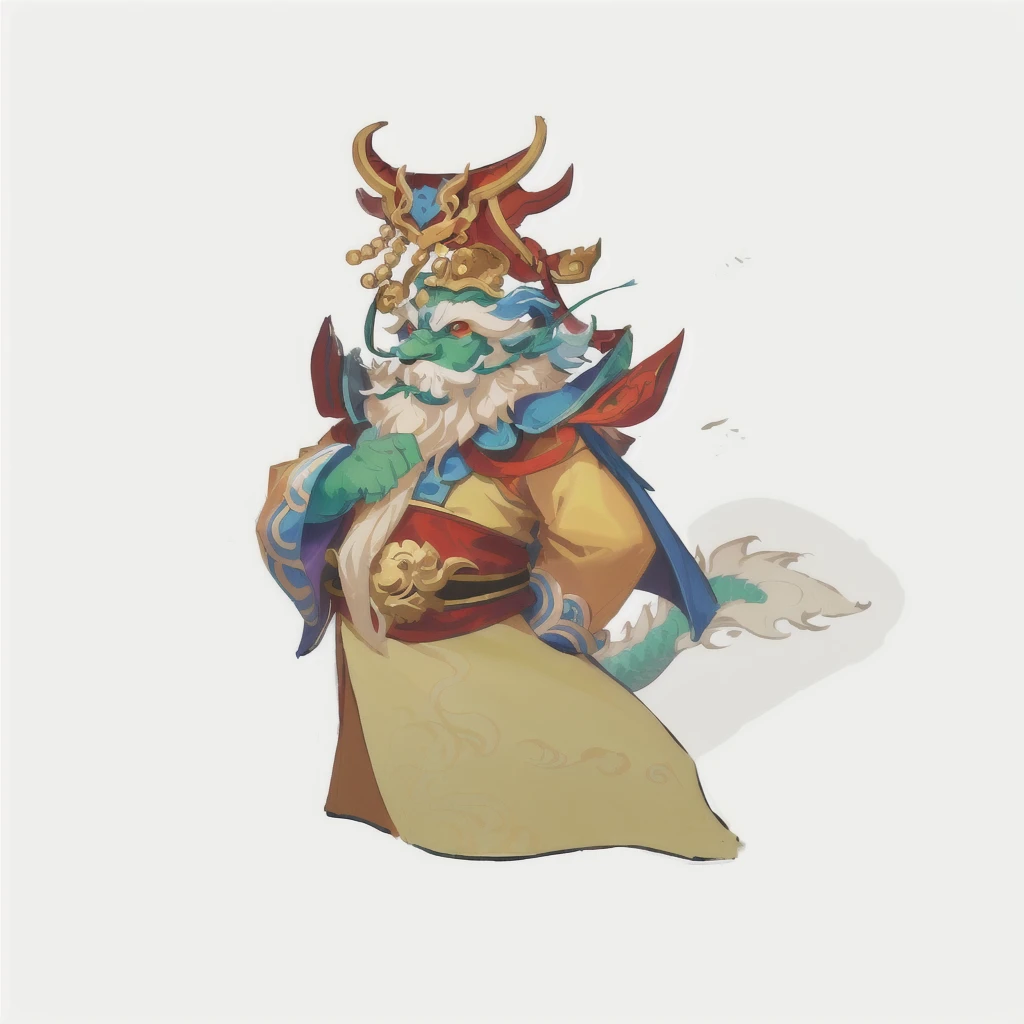 A cartoon illustration of a dragon head man wearing a Chinese style dragon robe,Inspired by Hu Zaobin, sun wukong, guan yu, wukong, Dragon Pope, Duelist Style, Full color illustrations,