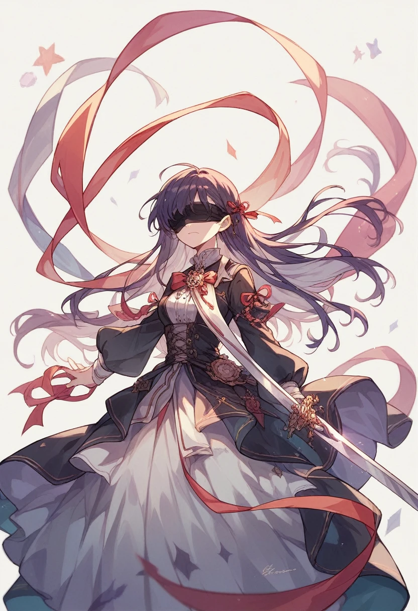 kaleidoscope，Seven colors，Blindfolded with ribbon，Holding a long sword