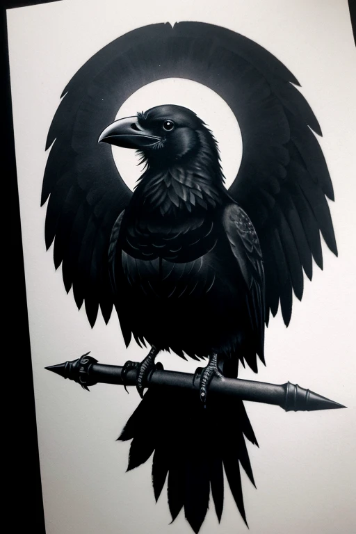 Gothic Raven Tattoo Design, imposing with flashes and shadows