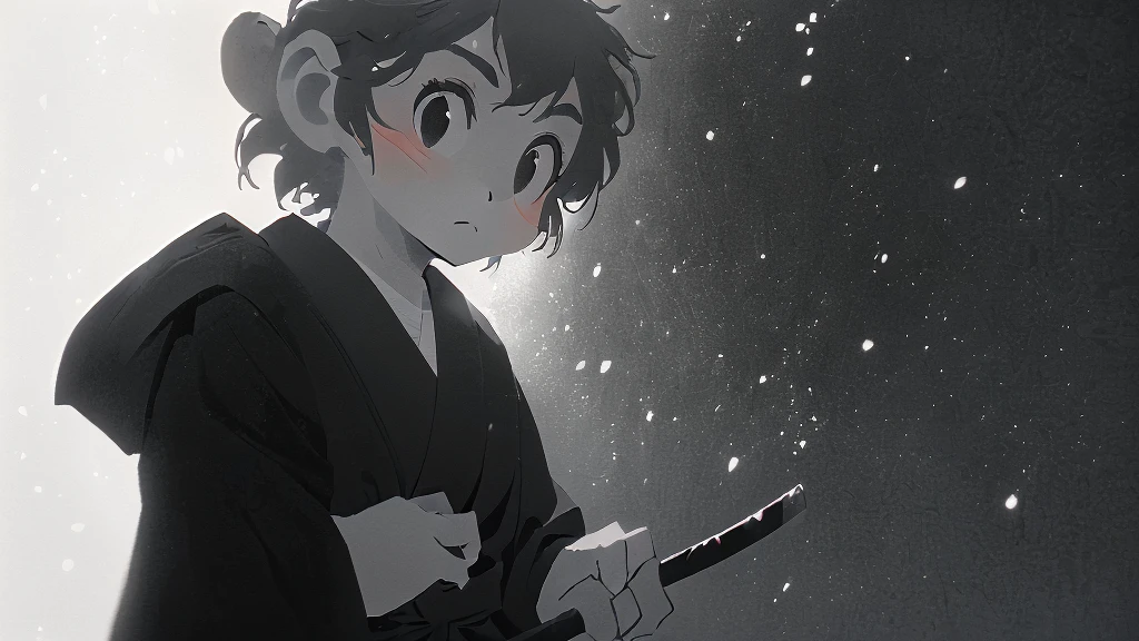 ((masterpiece, high quality, best quality, 8k, high resolution)), solo, ((monkey)), {{monkey tail back}}, ((detailed eyes, black eyes, looking away)), ((very surprised)), ((old samurai suit, old samurai pants, katana in hand)), (upper body), (standing), grainy footage, very grainy image, vhs screencap, grainy picture, old footage, disney, Detailed drawing, (white background, simple background), ((((Saru to kani Gassen anime style)))), (((monochrome color, grayscale))), old animation 1917, VHS, Noise, (anime 1917 style), (old anime style).