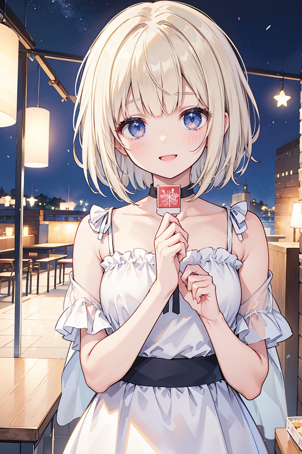 Photorealistic、Highest quality、Highest Resolution、Highest quality、8K、1人のBeautiful woman、Beautiful woman、Beautiful woman、Bob Cut Hair、Casual Style、celebration、Party、cracker、Looks happy、