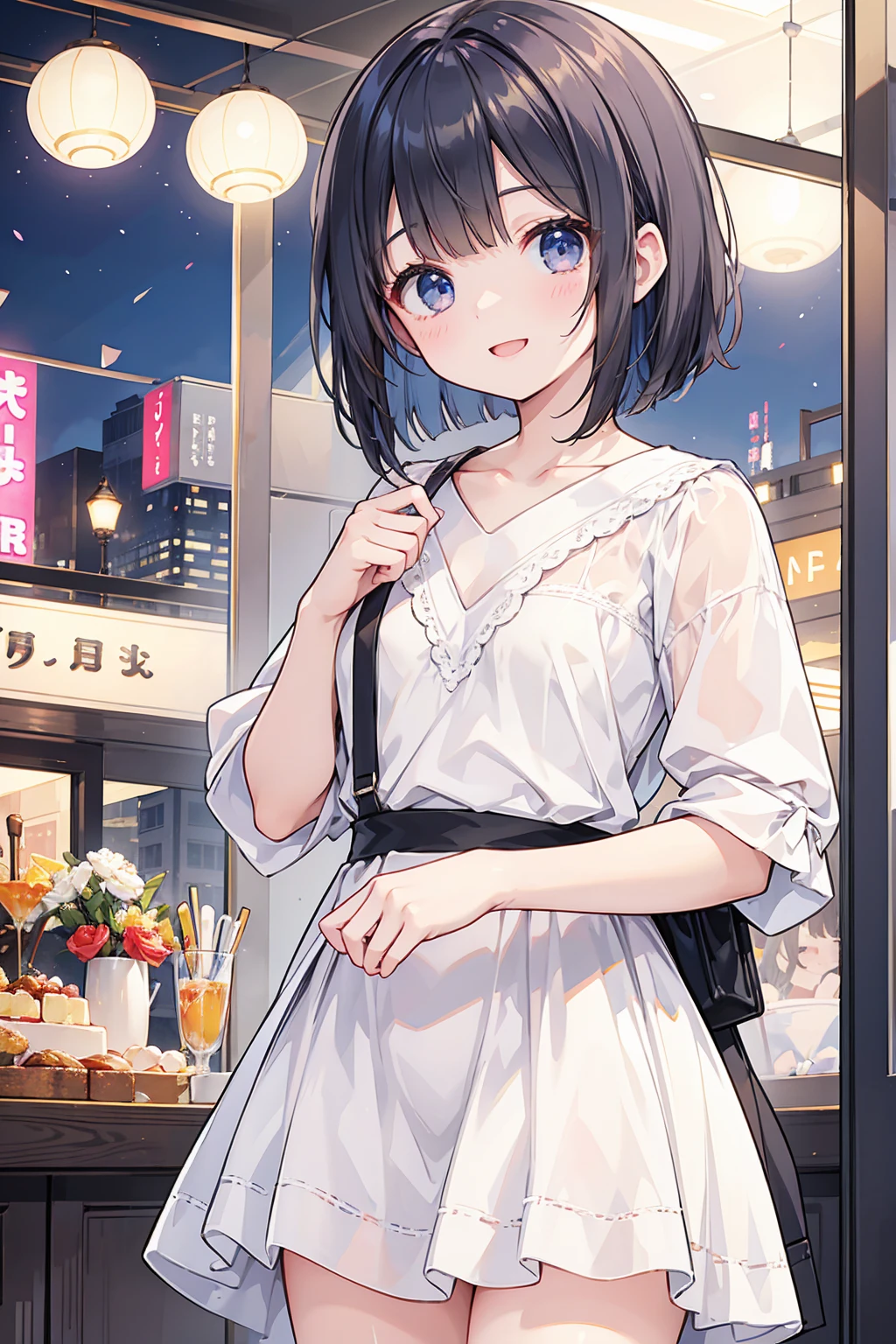 Photorealistic、Highest quality、Highest Resolution、Highest quality、8K、1人のBeautiful woman、Beautiful woman、Beautiful woman、Bob Cut Hair、Casual Style、celebration、Party、cracker、Looks happy、