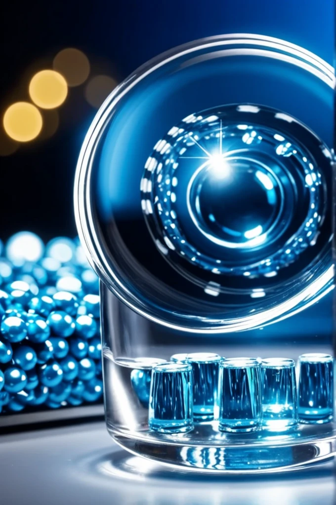 A scientist walks by with some shiny blue pills that I think 