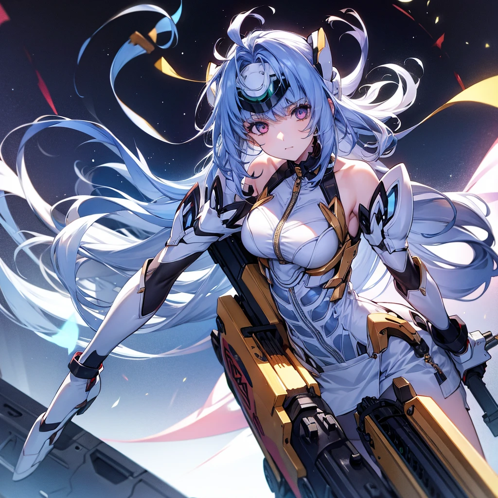 beautiful girl Hold the Gatling Gun