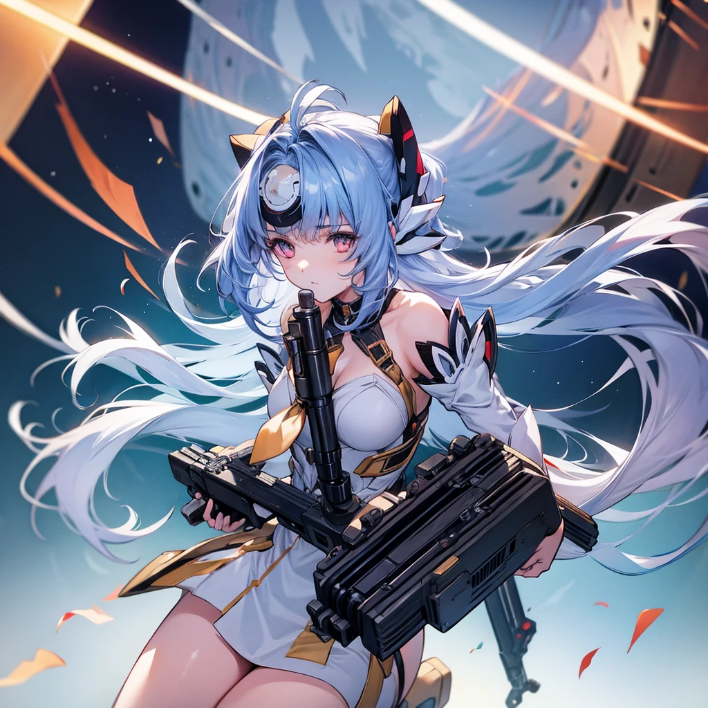 beautiful girl Hold the Gatling Gun