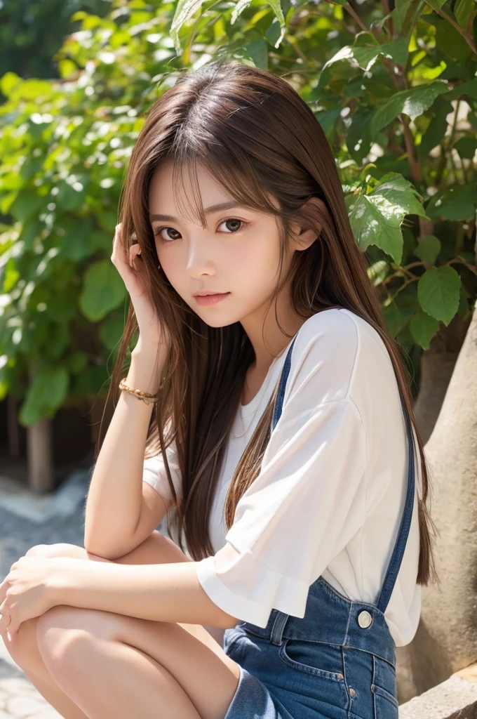 Realistic beauty、Realistic skin texture、Brown Hair、Long Hair、Double、Tanuki face、Fair skin、Clothes with short sleeves、summer