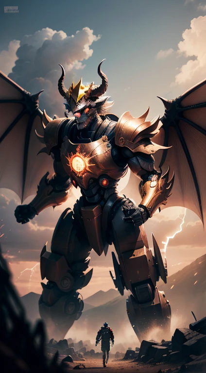 dragon, copper, Horned crown, There are huge wings on the back, spit out electricity from the mouth,     Mecha