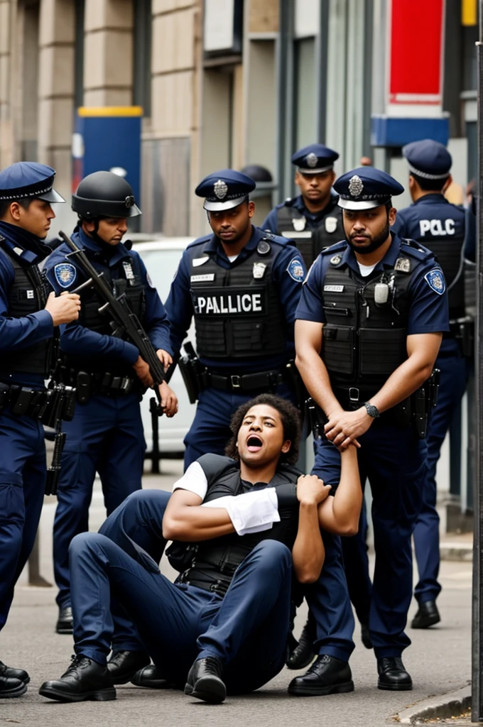 People being captured by the police 
