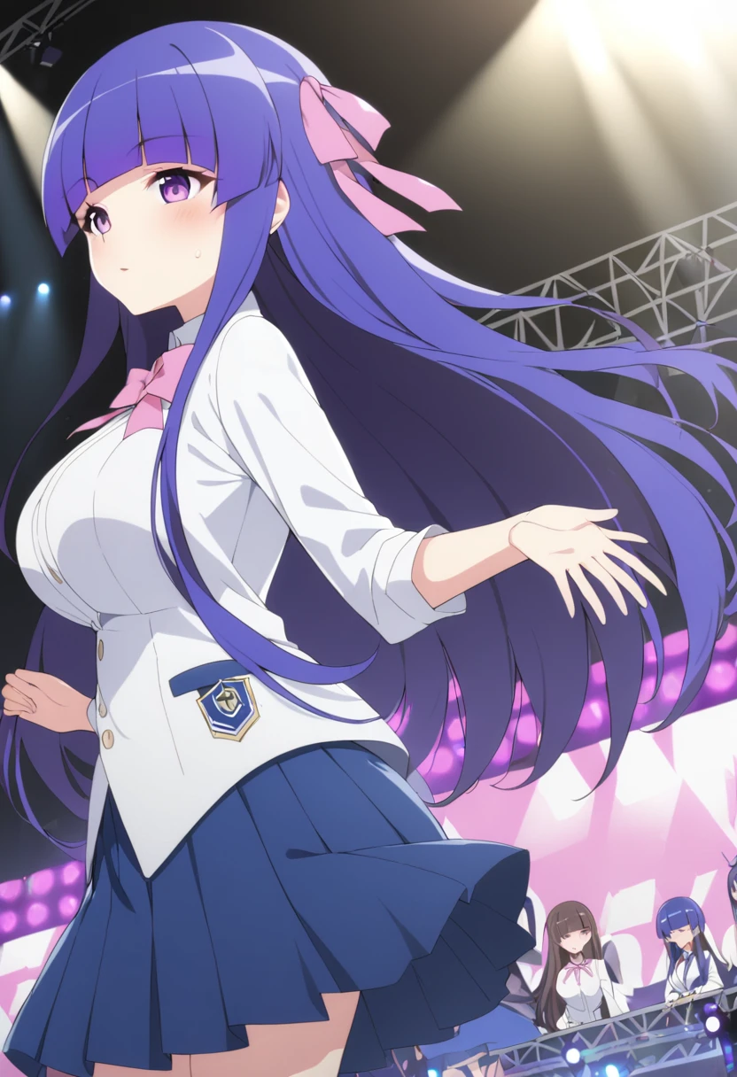 furuderika, Long Hair, Purple eyes, Blue Hair, Blunt bangs, , Pink ribbon, skirt, , Large Breasts, , Pink ribbon, skirt,　Live Stage