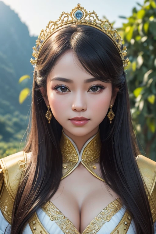 1 queen, extremely beautiful, perfect body. Photo taken with Canon EOS R5 85mm f/11, Capture mode ((high solution)) people and surrounding scenery. Photo quality ((8k)), ((lifelike)), ((masterpiece)), ((high solution và tương phản cao nhất)), ((large depth of field)), ((stereoscopic light)). Close-up photo of the queen's face.