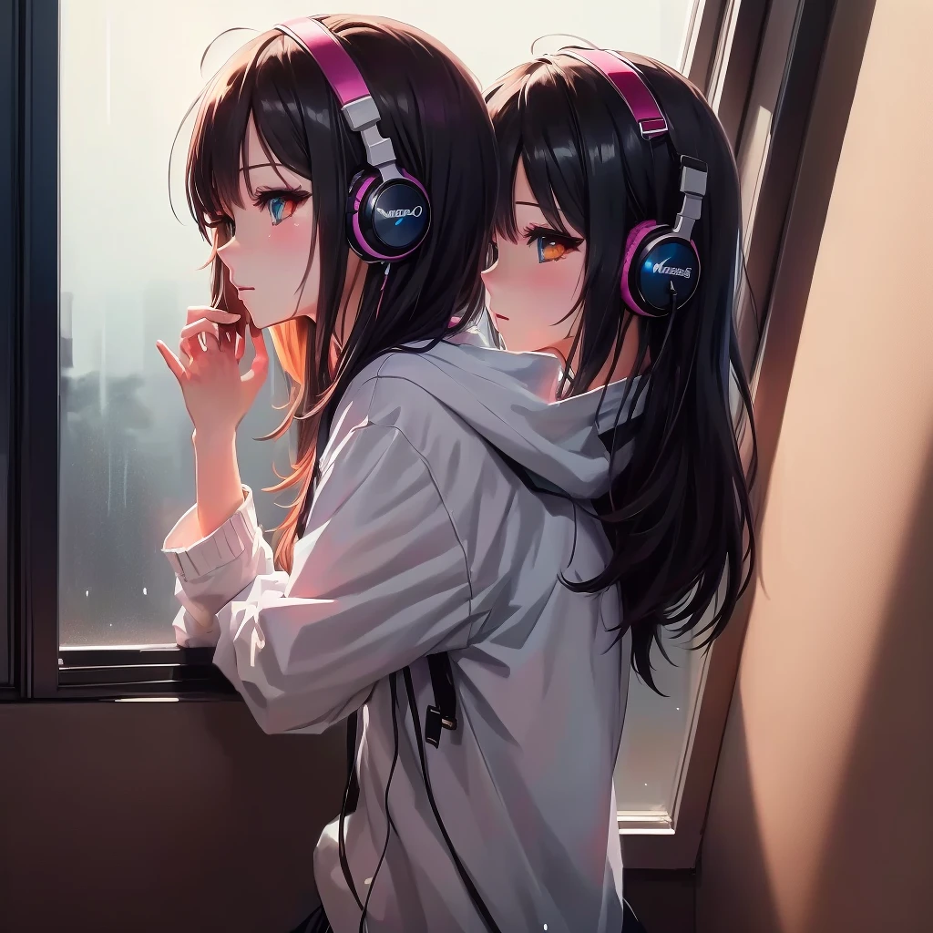 Anime girl with headphones and coffee looking out the window, 4k anime wallpaper, Anime Style 4 k, アニメアート壁紙 8K, anime wallpaper 4k, anime art wallpaper 4k, anime wallpaper 4k, anime art wallpaper 4k, 4K Manga Wallpapers, Gweiz-style artwork, Nightcore, Anime Style. 8K