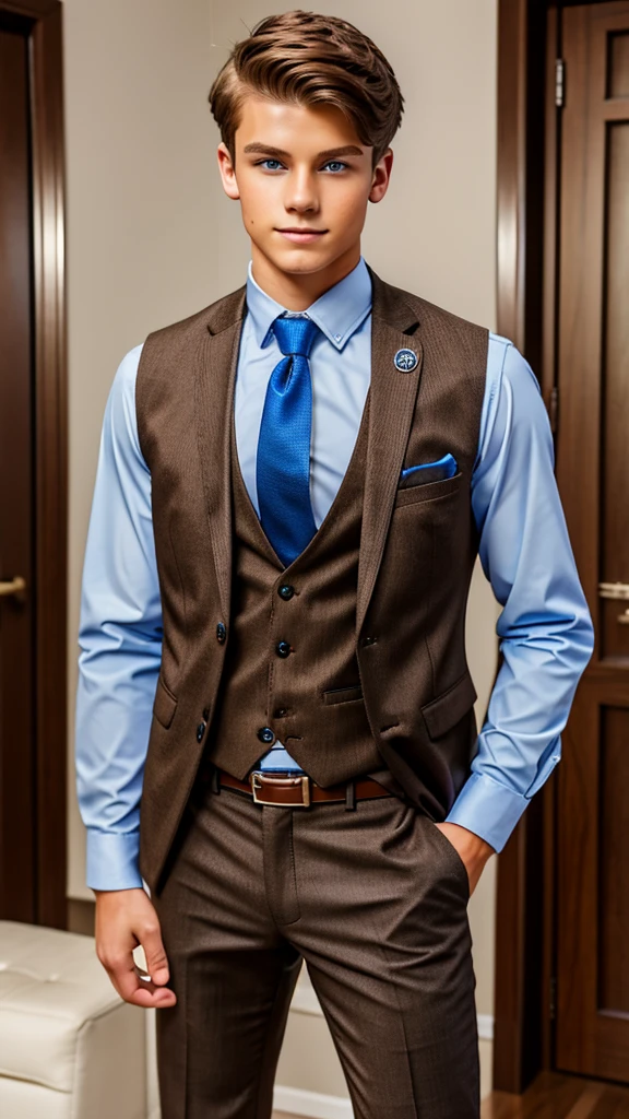 13 year old male wearing tie and lomg sleveed button up with blazer and vest with dress pants and belts
4K HIGH REZ
Physical Description: Brown colored hair and skinny build. 5"5 and 150 LB. Blue eyes.
.