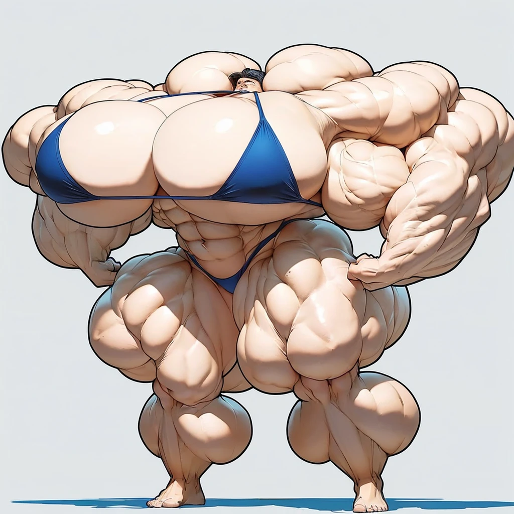 there is a cartoon of a woman in a bikini and a man in a bikini, massive muscles, muscular character, exaggeratedly large physique, insanely inflated hips, large muscles, huge muscles, muscular!!, exaggerated physique, big muscle, big muscles, bulging muscles, fleshy musculature, absurdly massive physique, big biceps