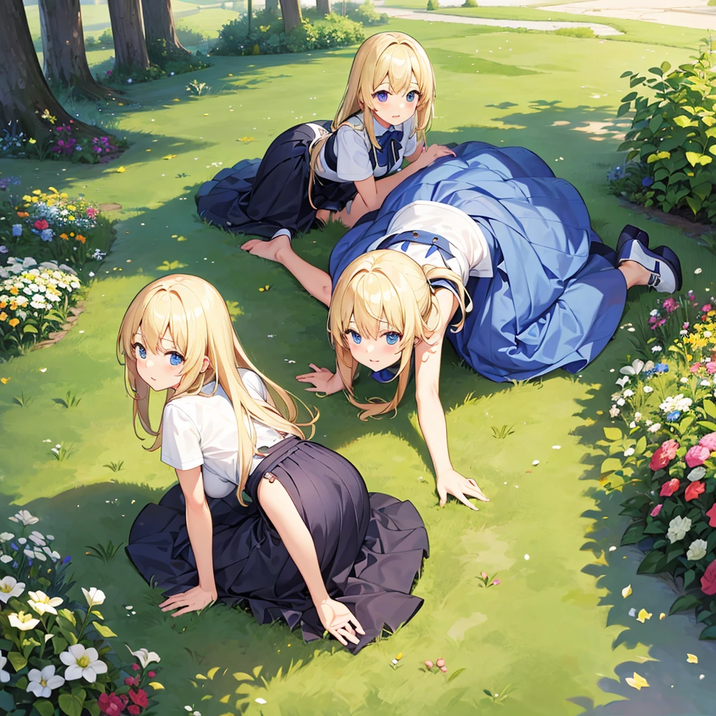 Highest quality、high resolution、、cute、Blonde、On all fours、skirt、Turning her back、I can see your pants、1 person、Tempting