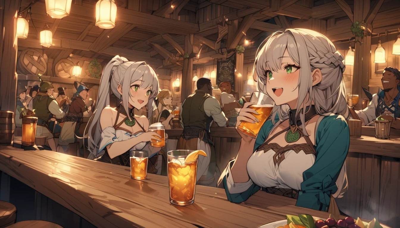 (Highest quality),Fantasy,Interracial,Beauty,Tavern,night,cheers,Celtic Music