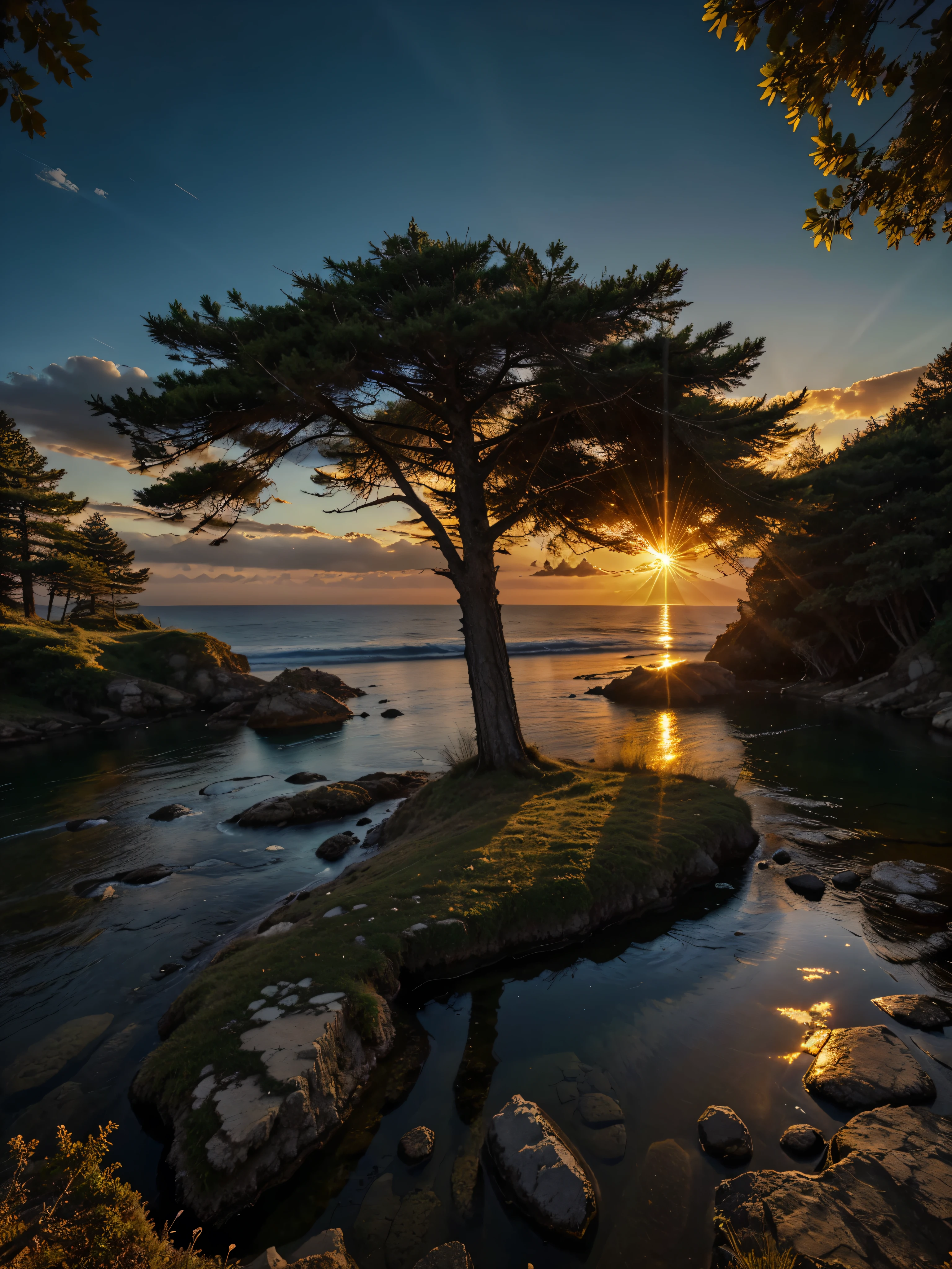 photorealistic landscape, natural landscapes, naturals, Natural Beautys, golden sunset, sky, sky Power, Detailed realistic sunset, Cedars, Cedar, God's city, Heavens Realm, mountainous landscape, Rivers of water, sunset Realism, natural treess, alone men, man on his back, man's back, panorama, Alpha Male, Caminho para o sky, heavenly, 8K Detailed Realistic Image, 16K Photorealistic Contrast, 8K Photorealistic Sharpness, Photorealistic 4K cores, 16K Photorealistic Shadows, 8K Photorealistic Textures, 16K Photorealistic Texture, 4K Photorealistic Light, 4K PhotoRealism, FullHD 4K Detailed Contrast, detailed sharpness FullHD 8K, detailed sharpness FullHD 4K, detailed sharpness, 2K detailed colors, lifelike colors, FullHD Detailed Shadows, 4K Detailed Textures, detailed texture, padoru, natural beautifuls, posh