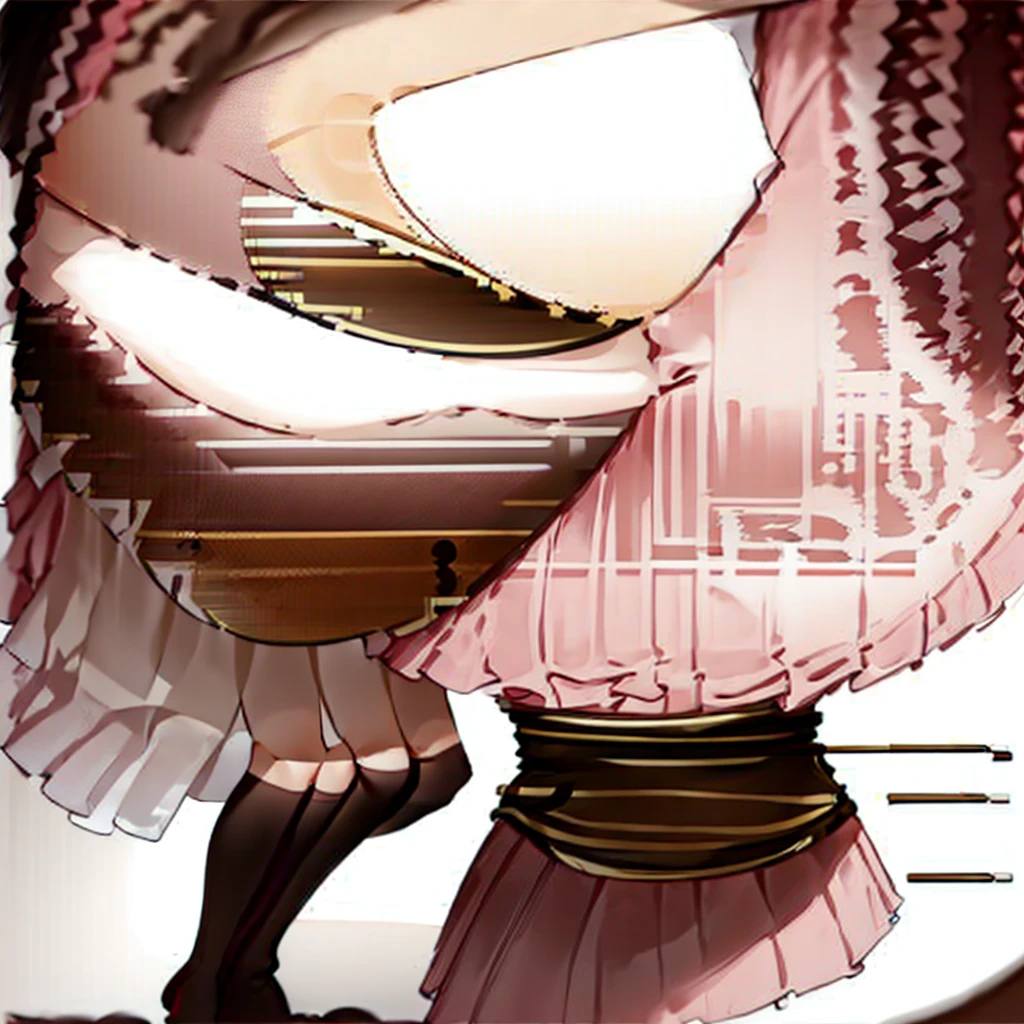  has blonde hair, with some brown highlights, besides wearing a pink vintage dress, and carries a bag with several explosives and a pink umbrella. wear a pink skirt, and a pink heel, besides wearing a lot of makeup, besides having a very mischievous smile 