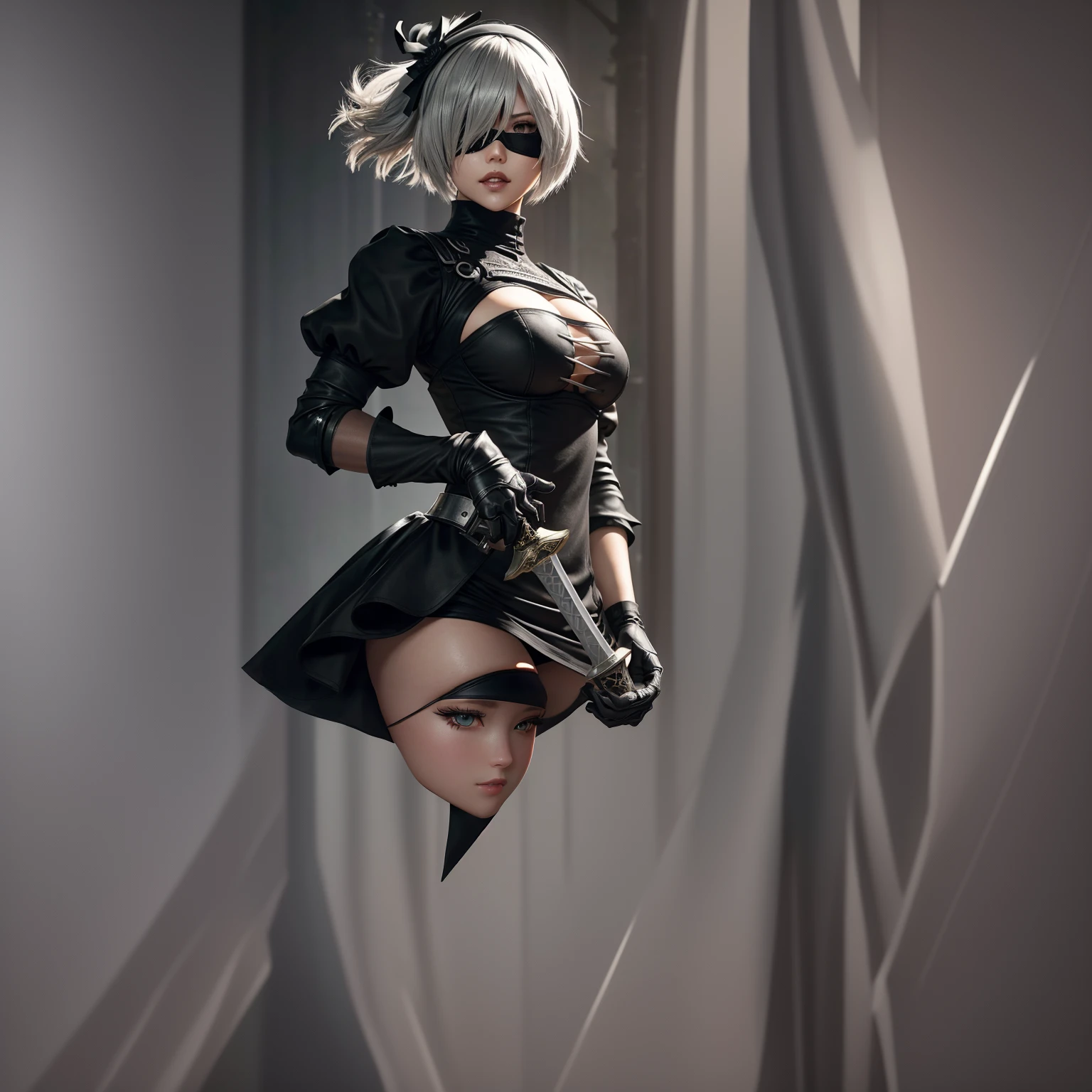 Close-up of a woman in a black dress and black stockings、ニーアオートマタの2b、2b、2b、ニーアオートマタの2b、2bニーアオートマタ、Beautiful seductive anime woman、Enchanting anime girl、Beautiful anime girl squatting、Young J、Highly detailed art gallery、8K high quality detailed art


