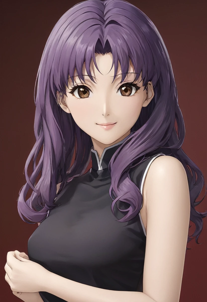 (high resolution,detailed, raw photo,Very realistic,8k),(Masterpiece: 1.3),((high resolution,detailed, raw photo,Very realistic,8k),(Misato Katsuragi),(highly detailed symmetrical attractive face),(purple hair,detailed hair),(seductive smile),(looking at the camera),(brown eyes,detailed eyes),(high detailed skin, skin pores),(seductive pose)