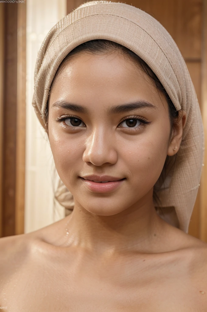 (best quality,4k,8k,highres,masterpiece:1.2),ultra-detailed,(realistic,photorealistic,photo-realistic:1.37),Indonesian young man's face, cute face, fair skin, smooth skin, bright skin, cute expression, soft smile, beautiful detailed eyes, small nose, blush cheeks, peach lips, perfect hijab, vibrant colors, warm lighting, traditional background, nude,