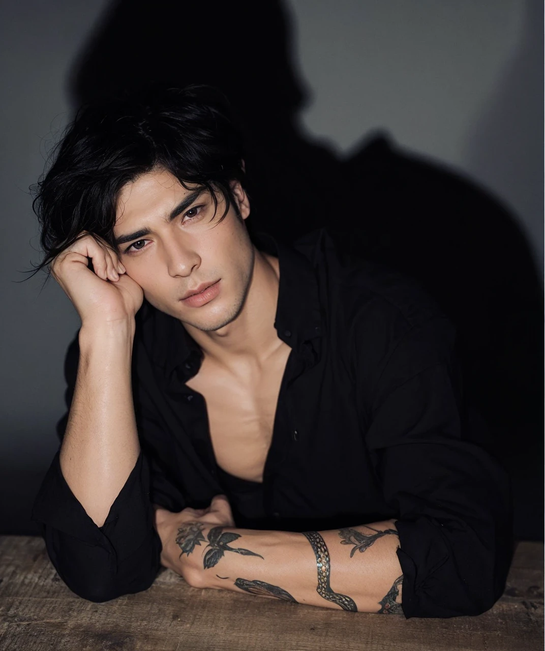 male face, well defined features, no errors and hair at the root of the neck