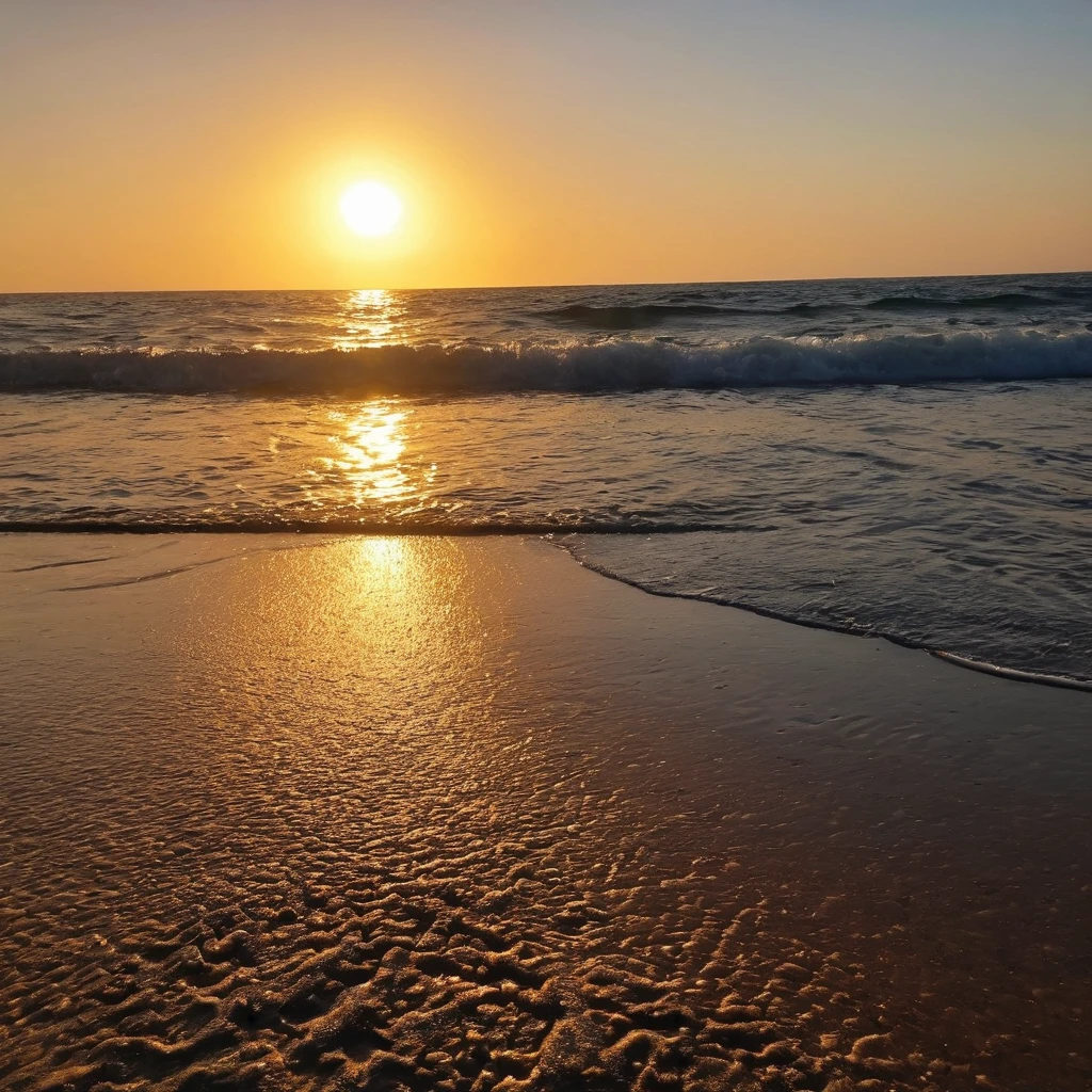 cpchann on a beach with the sun in the background, super quality, 4K, filmed by camera, sunset, cinematic photos