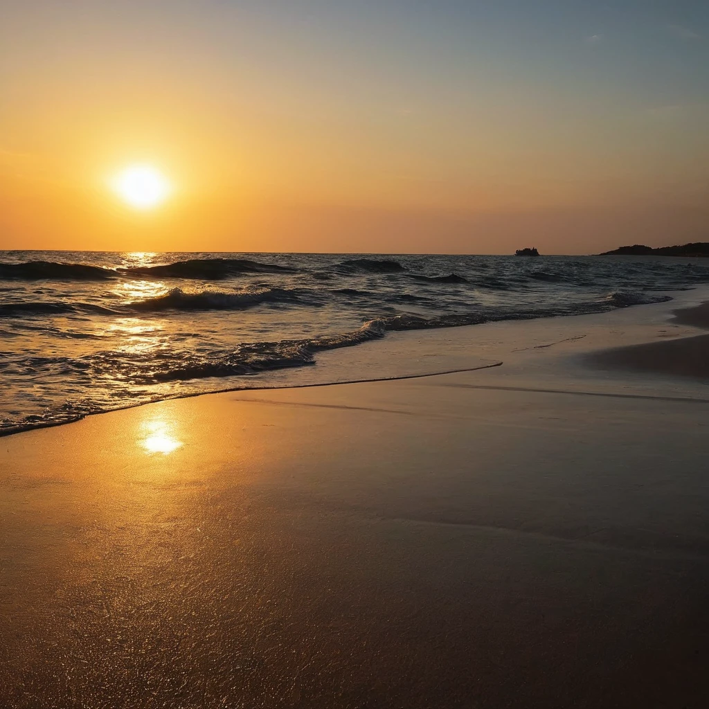 cpchann on a beach with the sun in the background, super quality, 4K, filmed by camera, sunset, cinematic photos