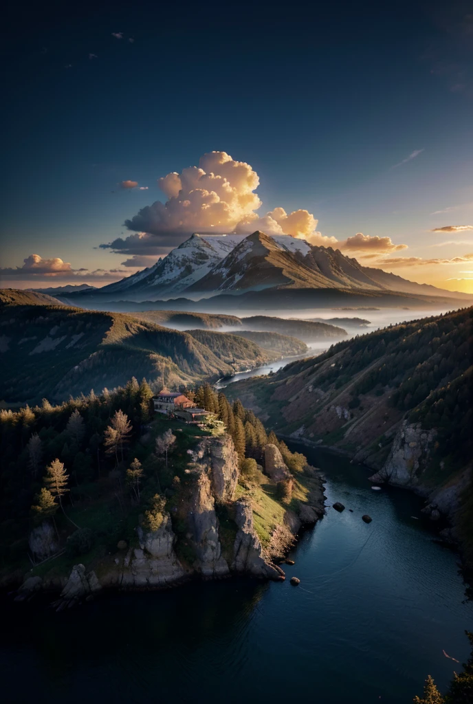 photorealistic landscape, natural landscape, naturey, Beleza Da naturey, Golden Sunset, Sky, Sky Power, Detailed Realistic Sunset, Cedars, Cedar, God's City, Heavens Realm, mountainscape, Great Mountain, Detailed Realistic Mountain, Heavenly Mountain, rivers of water, Sunset realism, Árvores naturey, Alone Men, man on his back, Man's Back, panorama, Alpha Male, Path to Heaven, heavenly, Detailed Realistic Image 8K, 16K Photorealistic Contrast, 8K Photorealistic Sharpness, 4K Photorealistic Cores, 16K Photorealistic Shadows, 8K Photorealistic Textures, 16K Photorealistic Texture, 4K Photorealistic Light, 4K PhotoRealism, FullHD 4K Detailed Contrast, detailed sharpness FullHD 8K, detailed sharpness FullHD 4K, detailed sharpness, 2K Detailed Colors, lifelike colors, FullHD Detailed Shadows, 4K Detailed Textures, detailed texture, padoru, Natural Beauty, chic