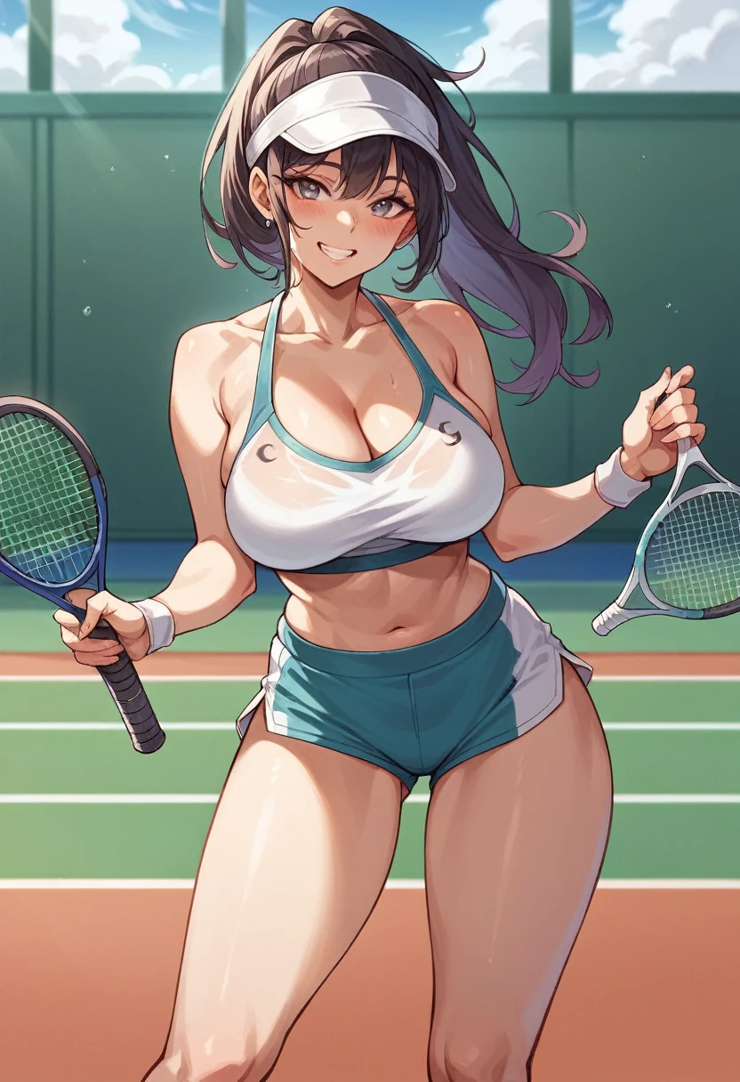 nsfw, glamorous, voluptuous, stand,smiling ((tennis wear,))