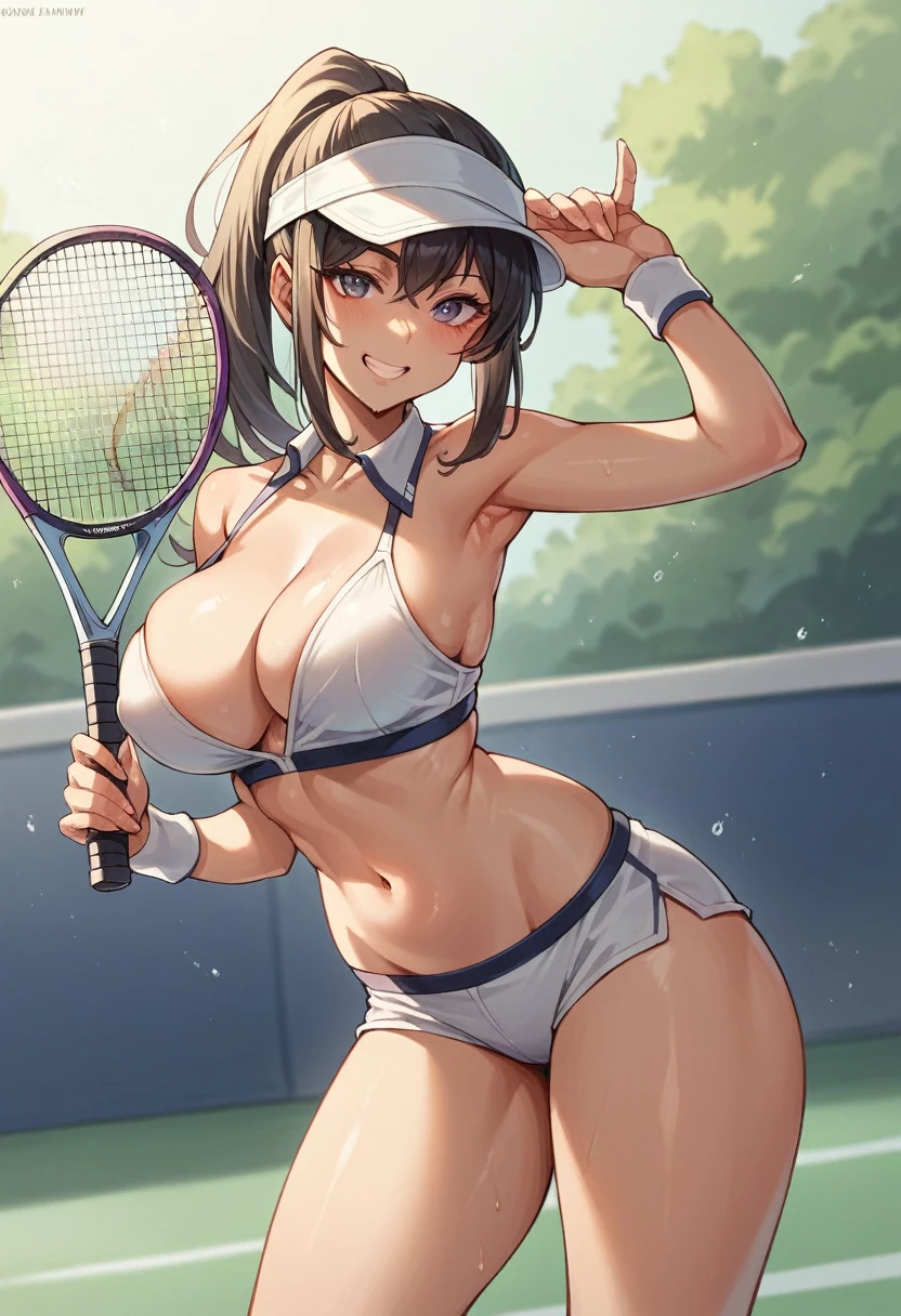 nsfw, glamorous, voluptuous, stand,smiling ((tennis wear,))