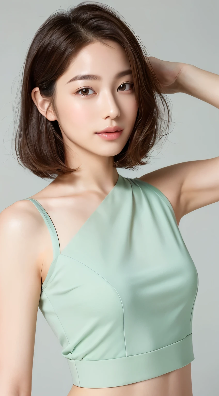 ((top-quality、8K、​masterpiece:1.3))、1girl in、Slim Abs Beauty:1.3、She is a woman with a sense of cuteness and cleanliness.、Bob hair is characteristic。

hairstyle on: Her hair is a pretty bob hair.、You can feel the cleanliness and elegance。

Hair color: Her hair color is a natural brown.、It expresses cleanliness and cuteness.。

Skin: Her skin is transparent、Healthy and has radiance。

garments: She wears fashion that complements her cuteness。It is characterized by a clean design and cute colors.。

body type: Her body shape is delicate and has a cute silhouette.、You can feel the cuteness。

This masterpiece is painted in the highest quality、The charm of a woman with cuteness and cleanliness、Cute bob hair and natural brown hair color、And it is brilliantly expressed by the fashion with a sense of cleanliness。