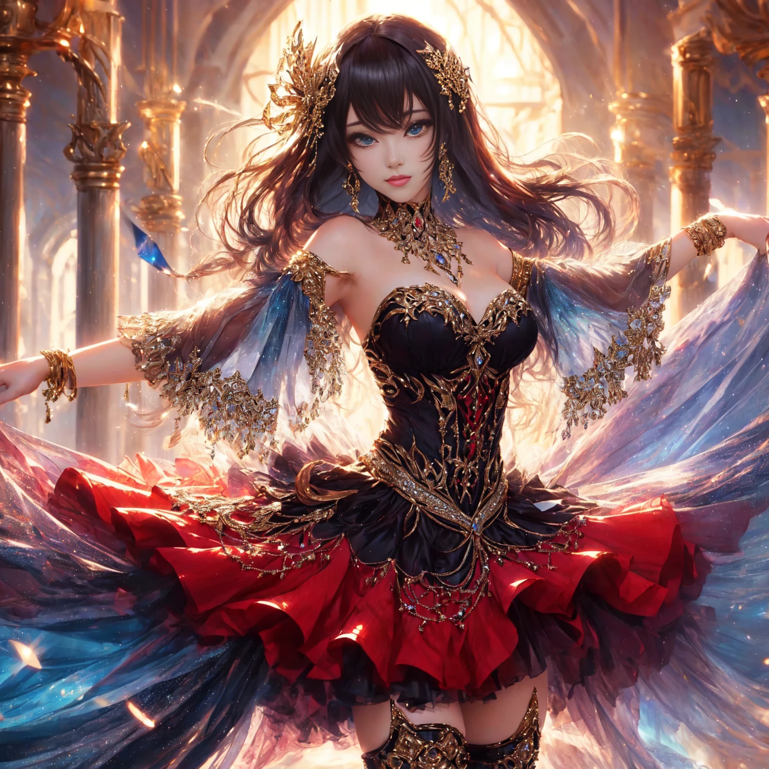 Beautiful young woman, exquisite, anime image, exquisite white dress Fine gold jewelry, realistic 3-D images ,Light and comfortable outfit