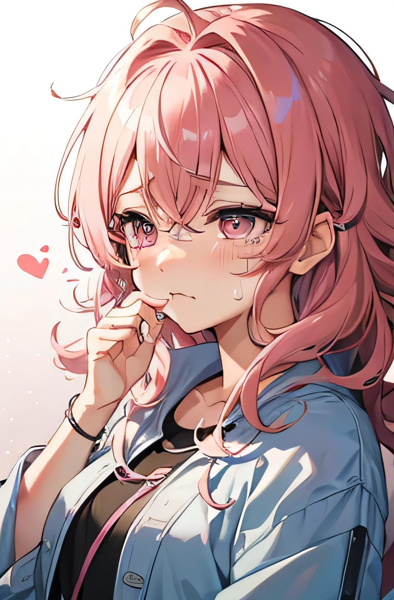 20Old woman、Crying、Crying face、sad、Pink Hair、Messy Hair、Curly hair、Outer bouncing hair、