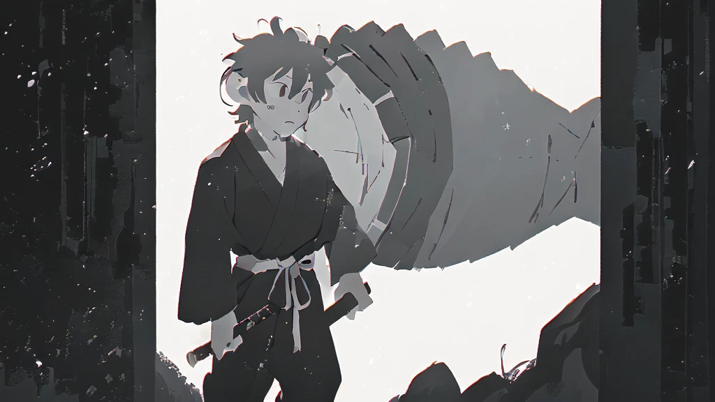 ((masterpiece, high quality, best quality, 8k, high resolution)), solo, ((monkey)), {{monkey tail back}}, ((detailed eyes, black eyes, looking away)), ((very surprised)), ((old samurai suit, old samurai pants, katana in hand)), (upper body), (standing), grainy footage, very grainy image, vhs screencap, grainy picture, old footage, disney, Detailed drawing, ((white background, simple background)), ((((Saru to kani Gassen anime style)))), (((monochrome color, grayscale))), old animation 1917, VHS, Noise, (anime 1917 style), (old anime style).