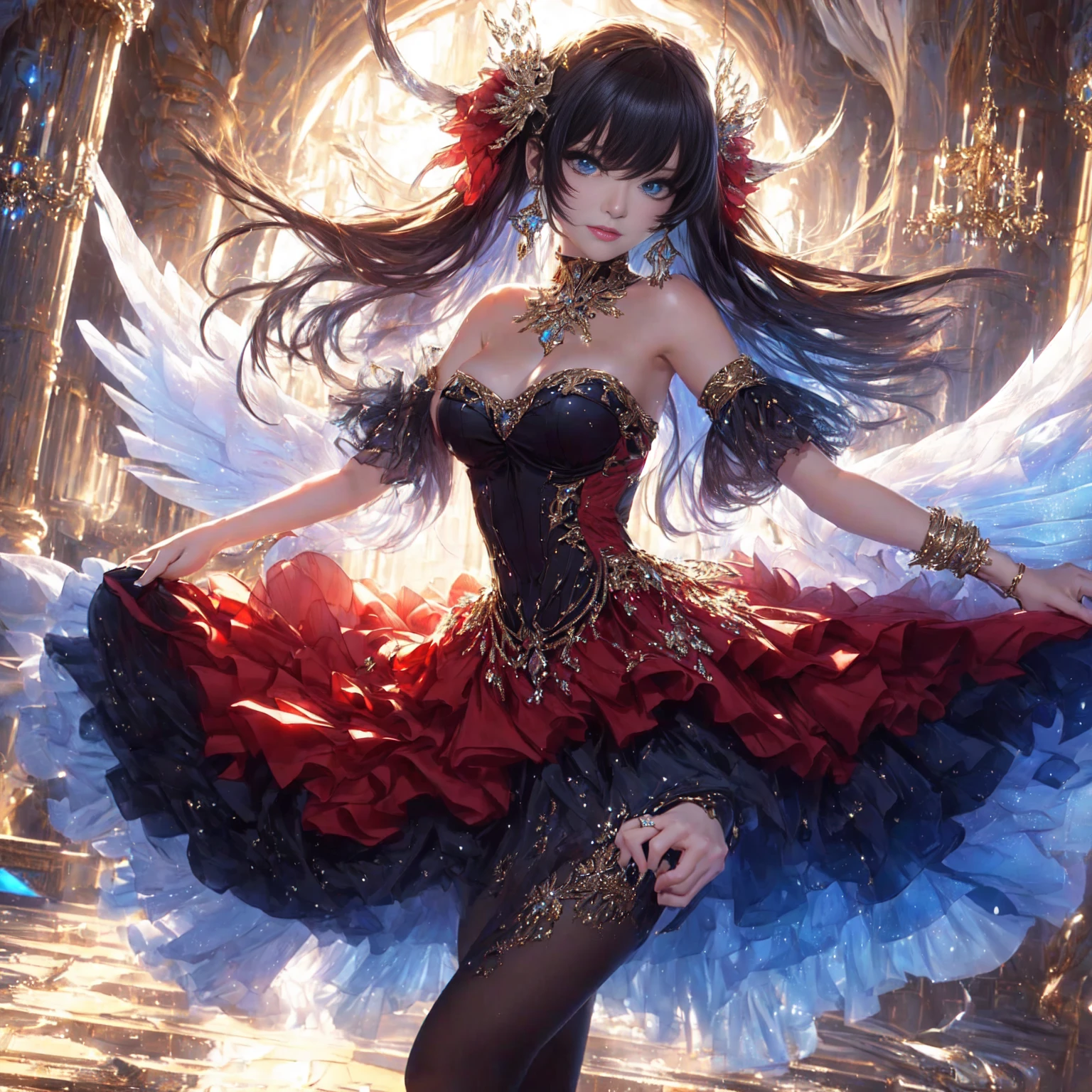 Beautiful young woman, exquisite, anime image, exquisite white dress Fine gold jewelry, realistic 3-D images ,Light and comfortable outfit
