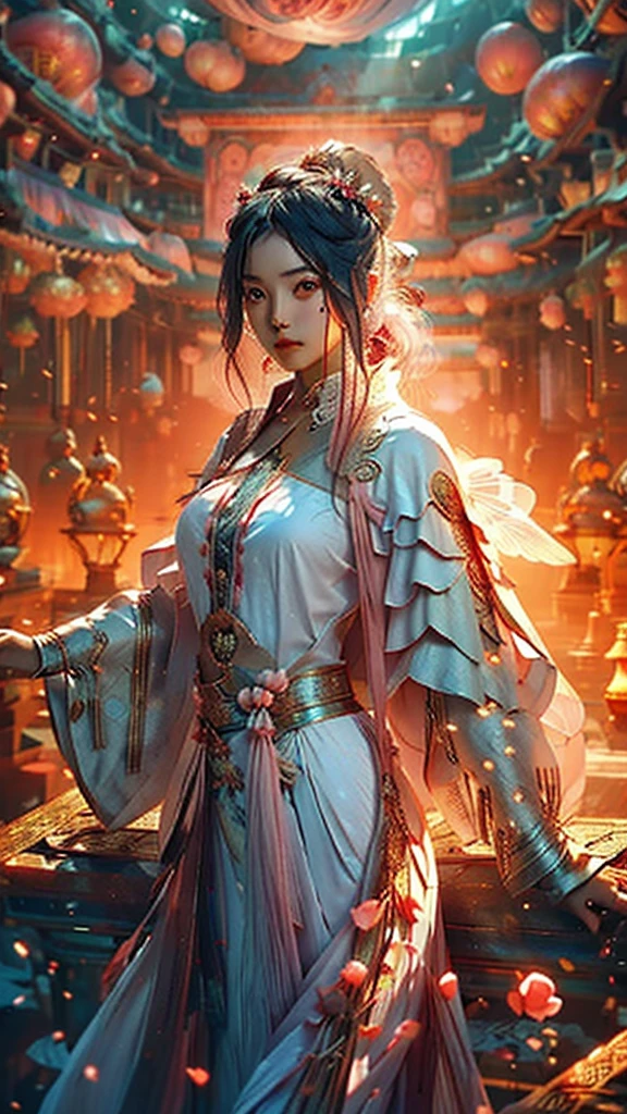 best quality,masterpiece,Ultra-high resolution,(photoactual:1.4),,Sky full of peonies（background）,20-year-old peony fairy（oriental woman）,Pink shawl long hair,cute eyes,Sexy body,Wearing a peony lace skirt,A half-reclining person reads a book and drinks among the peonies.