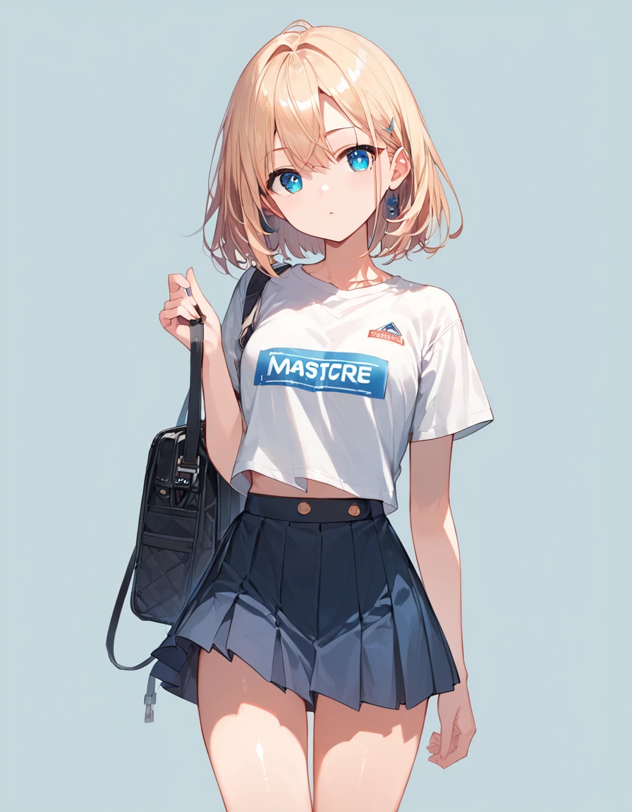 score_9, score_8_up, score_7_up,source_anime, high res image,masterpiece,best quality,girl,cute face,clear skin,shiny hair,ultra detailed eyes,simple background, , shirt,skirt