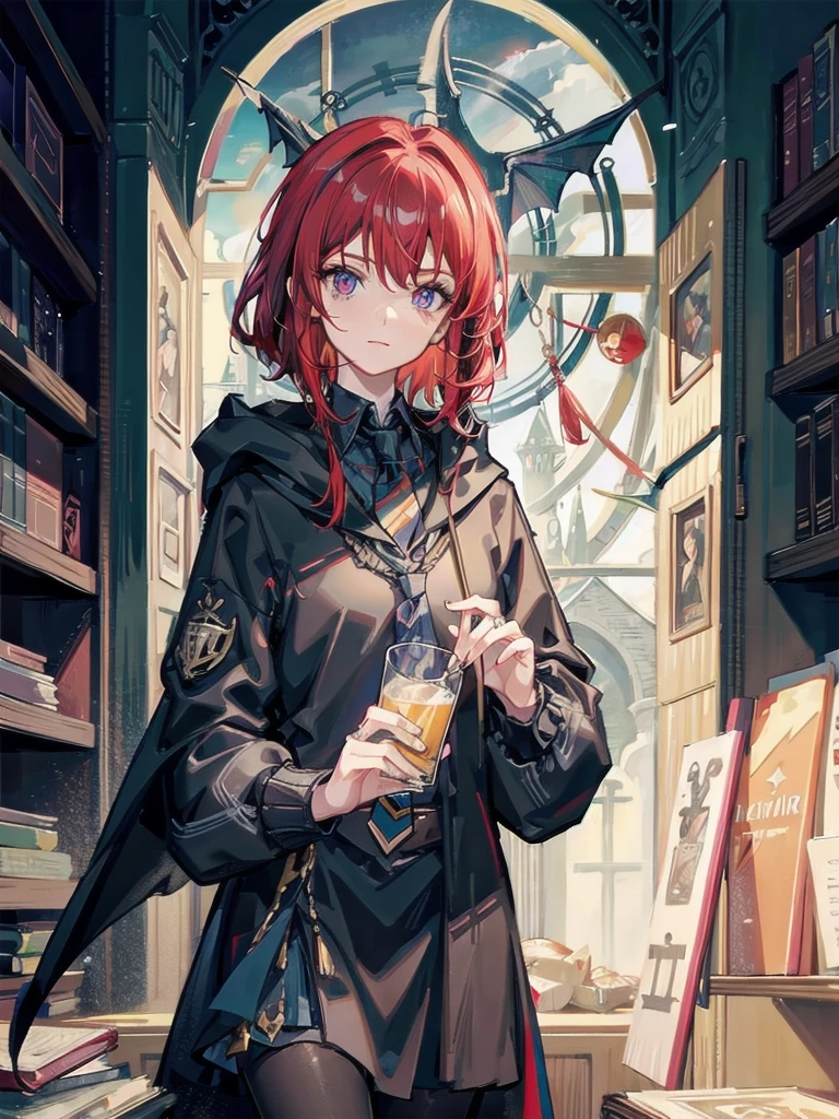 maximum details, cinematic, abstract art, dark theme,  deep shadow, 
1 girl, adult (elven:0.7) woman, freckles, ruby eyes, dark red quiff hair, 
(style-swirlmagic:0.8),  looking at viewer, solo, (full body:0.6), detailed background, detailed face, (fragrealitytech theme:1.1), hogwarts teacher,  curious, (ravenclaw :1.1), necktie,   cloak,  casting spell, surrounded by lightning,  library in background,   sunlight,