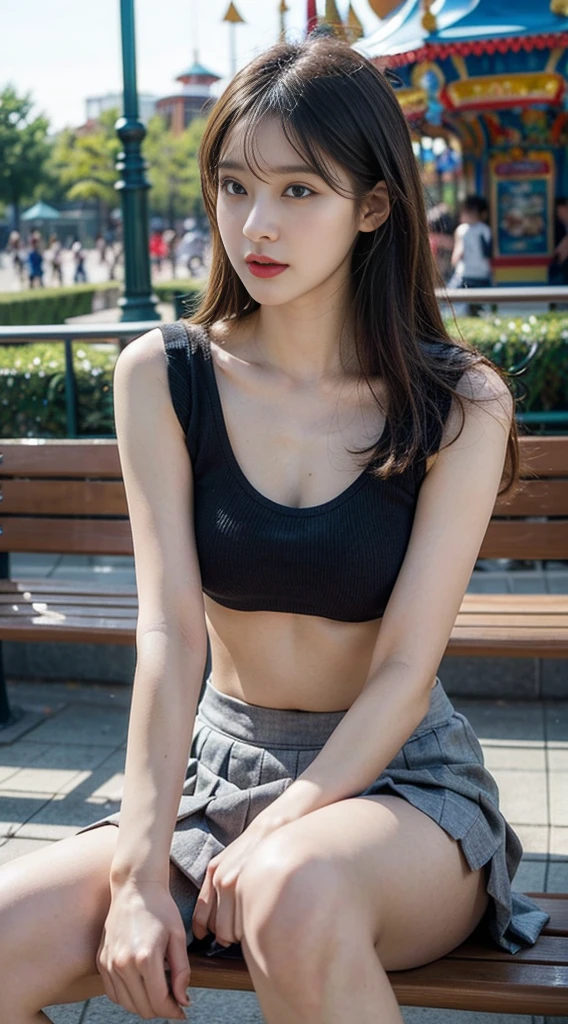 (highest quality,8k,masterpiece:1.3,),(超A high resolution,Realistic:1.4,RAW Photos),(Very detailed,Ultra-Dense Muscle,Caustics),(Singing Japanese idol), (Men staring at my crotch at the Shibuya crossing),(Skirt rip),12 years old,last month of pregnancy、cute,Laughing with your mouth open,Japanese,Black-haired,Wolf Hair Bob、See-through tank top、Very small tank top、Tank tops that expose half of the chest、Navel exposed、top mini skirt、No underwear、Nude Model、Very large breasts,pronounced nipples、Expose;Showing off your crotch to the audience、Boldly open your legs、Accentuated crotch、Photo on the lap、Looking at the camera,Focus on the thighs,(Camera position is low:1.1),(Low Angle:1.1),(vision:1,3),SpotLight,Light、Hairless