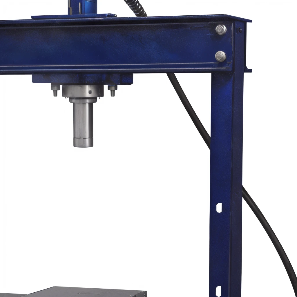 a close up of a machine with a Metal base and a blue frame, hydraulic feature, according to, portrait n - 9, virtual machine, detail, portrait, 近距离portrait, Metal, Single head, version 3, high resolution detail, technical, series, Side close-up view, horizontal, 黄Oil, manual, feature, Oil, Full Height View,unbelievably realistic