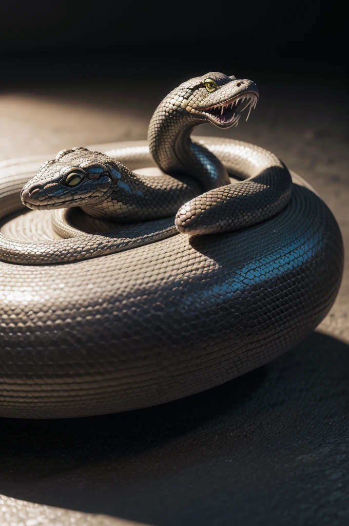 Wick Viper, whole body, alone, cyberpunk, delicate snake head, popmart blind box, clay texture, Stepping on the Earth, black and white background, Bonsai, Round base, natural lighting, Best Quality, ultra detail, Art 3D, c4d, oc renderer, 3D rendering, 8k