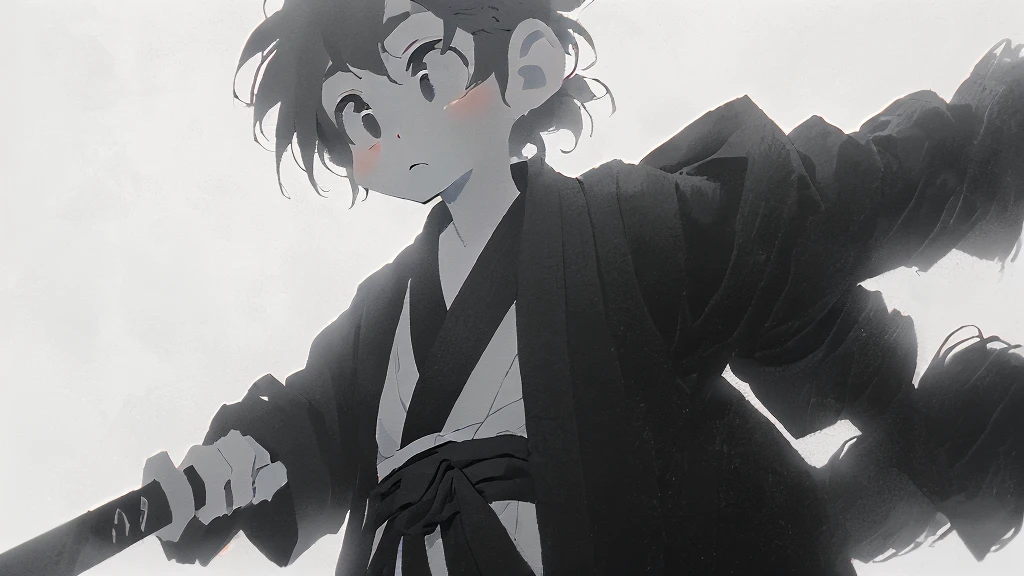 ((masterpiece, high quality, best quality, 8k, high resolution)), solo, ((monkey)), {{monkey tail back}}, ((detailed eyes, black eyes, looking away)), ((very surprised)), ((old samurai suit, old samurai pants, katana in hand)), (upper body), (standing), grainy footage, very grainy image, vhs screencap, grainy picture, old footage, disney, Detailed drawing, ((white background, simple background)), ((((Saru to kani Gassen anime style)))), (((monochrome color, grayscale))), old animation 1917, VHS, Noise, (anime 1917 style), (old anime style).