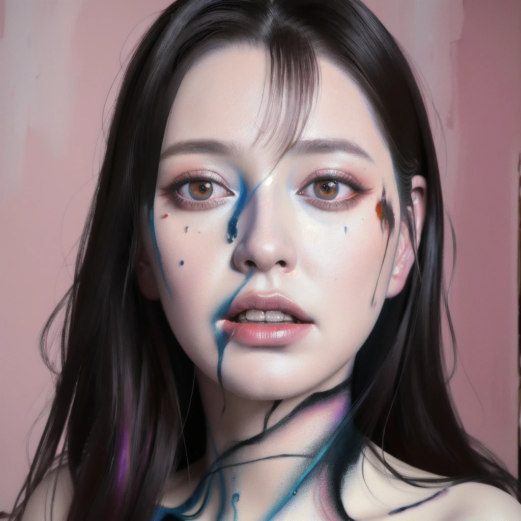 Android Beauty, Powerful paintings inspired by Francis Bacon, Ultra-realistic surrealism, Hyperrealism, fear, art, hyper real painting, Realistic illustration painting, カラフルなHyperrealism, Hyper-realistic digital art