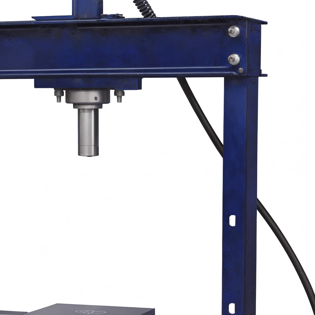 a close up of a machine with a Metal base and a blue frame, hydraulic feature, according to, portrait n - 9, virtual machine, detail, portrait, 近距离portrait, Metal, Single head, version 3, high resolution detail, technical, series, Side close-up view, horizontal, 黄Oil, manual, feature, Oil, Full Height View