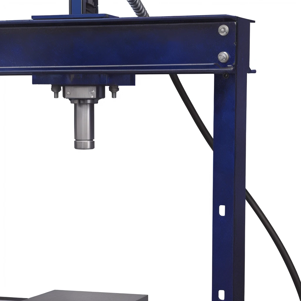 a close up of a machine with a Metal base and a blue frame, hydraulic feature, according to, portrait n - 9, virtual machine, detail, portrait, 近距离portrait, Metal, Single head, version 3, high resolution detail, technical, series, Side close-up view, horizontal, 黄Oil, manual, feature, Oil, Full Height View