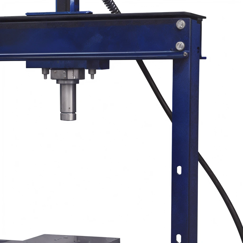 a close up of a machine with a Metal base and a blue frame, hydraulic feature, according to, portrait n - 9, virtual machine, detail, portrait, 近距离portrait, Metal, Single head, version 3, high resolution detail, technical, series, Side close-up view, horizontal, 黄Oil, manual, feature, Oil, Full Height View