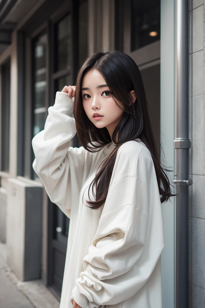 Beautiful girl wearing oversized clothes