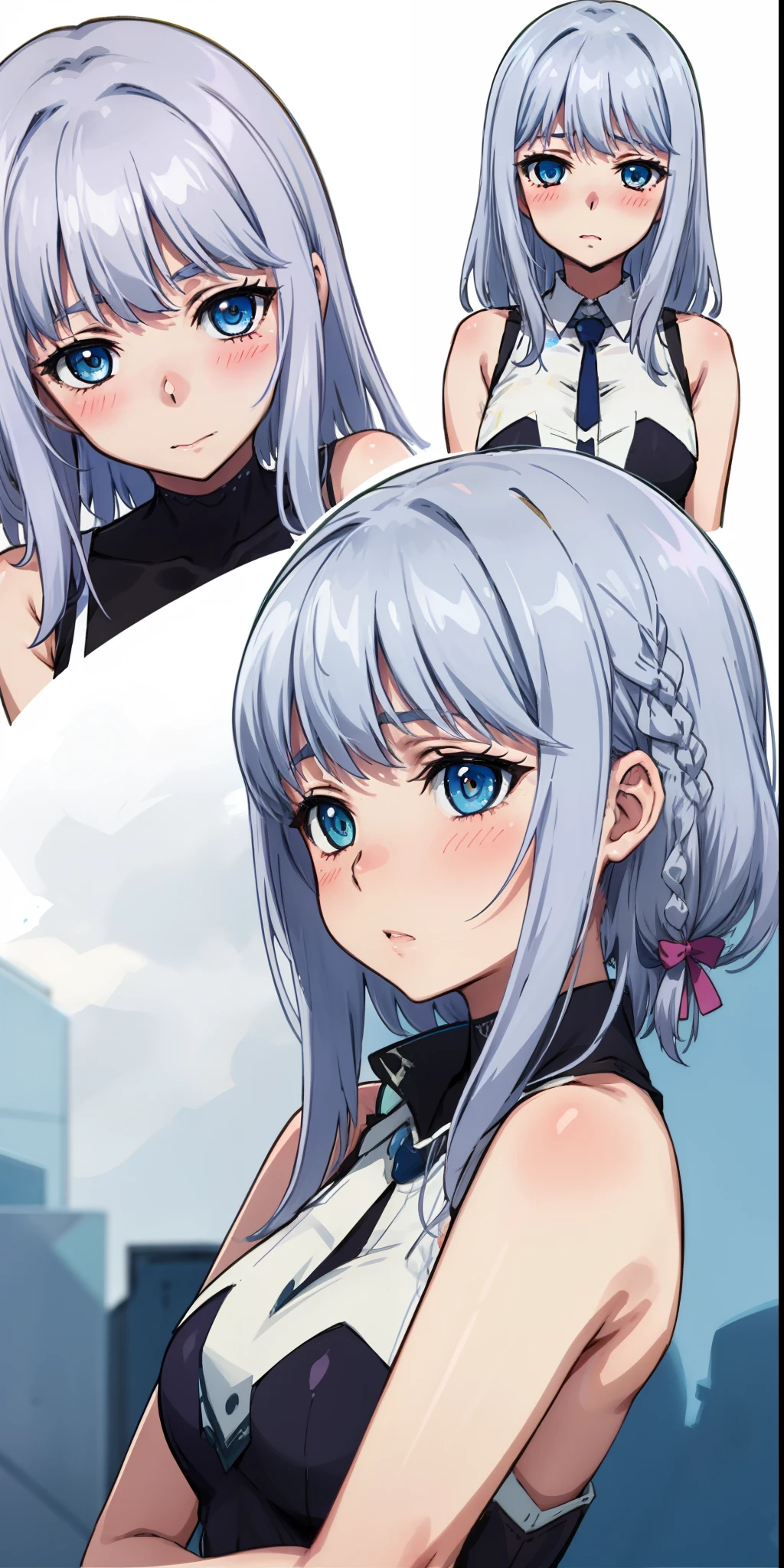 1 girl, kanon kanase, , blush, medium breasts, sleeveless,((( Multiple views))).