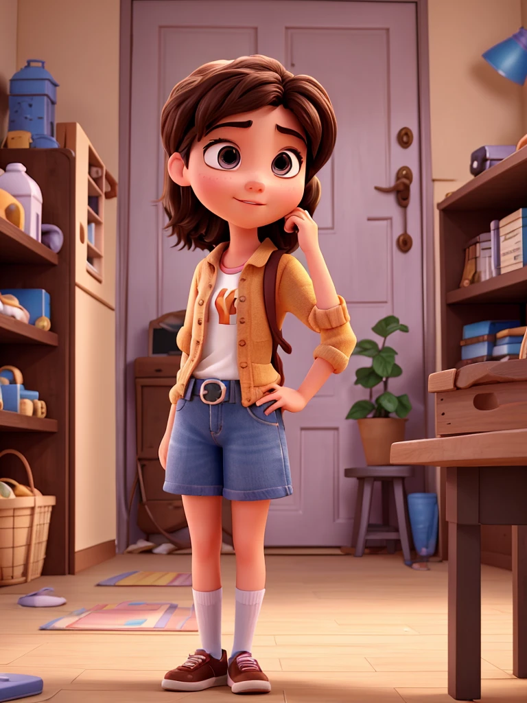 Create a 3D pixar cartoon of  girl talking with with phone 